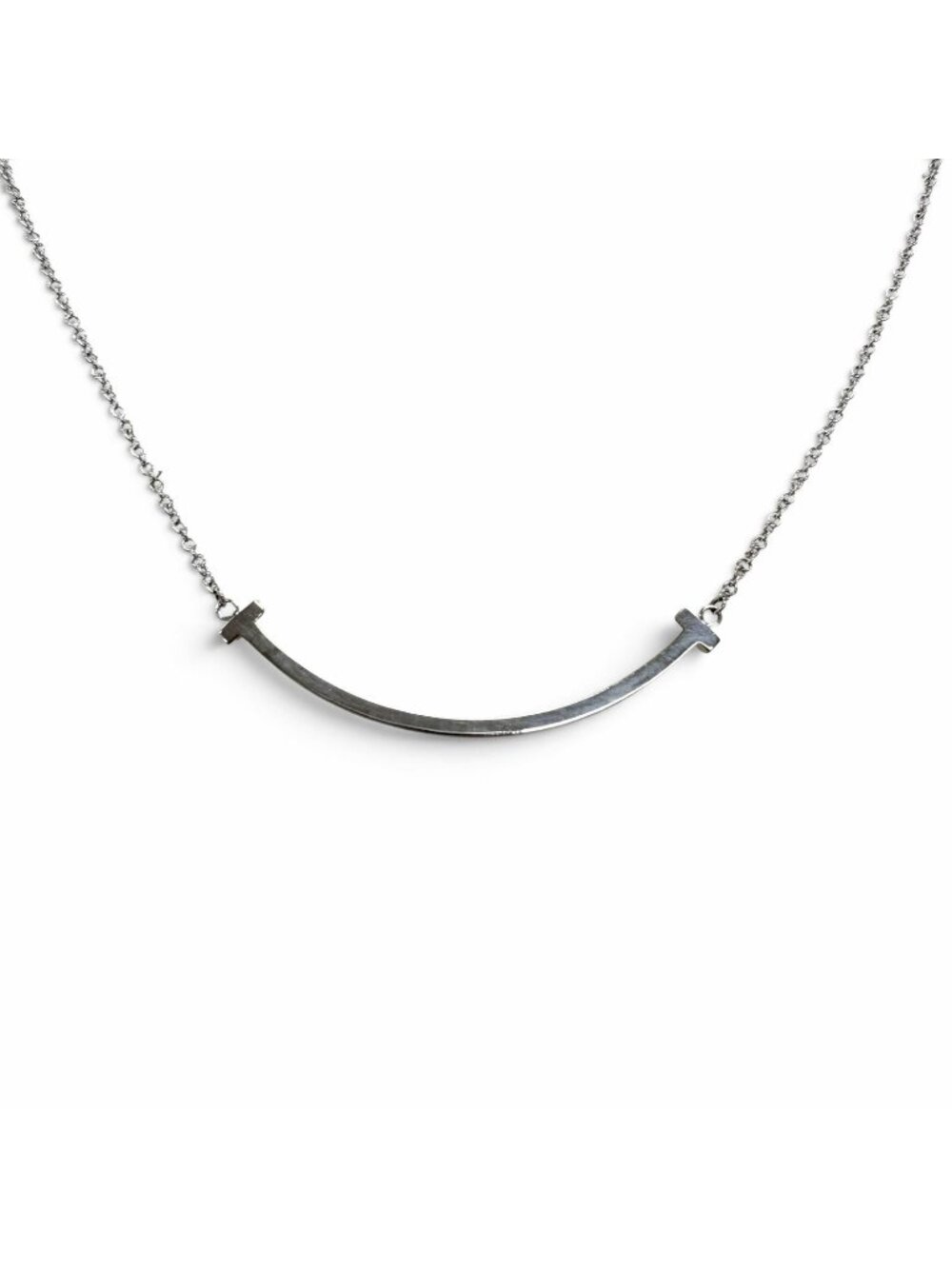 Tiffany & Co T Smile Small Chain Necklace White Gold